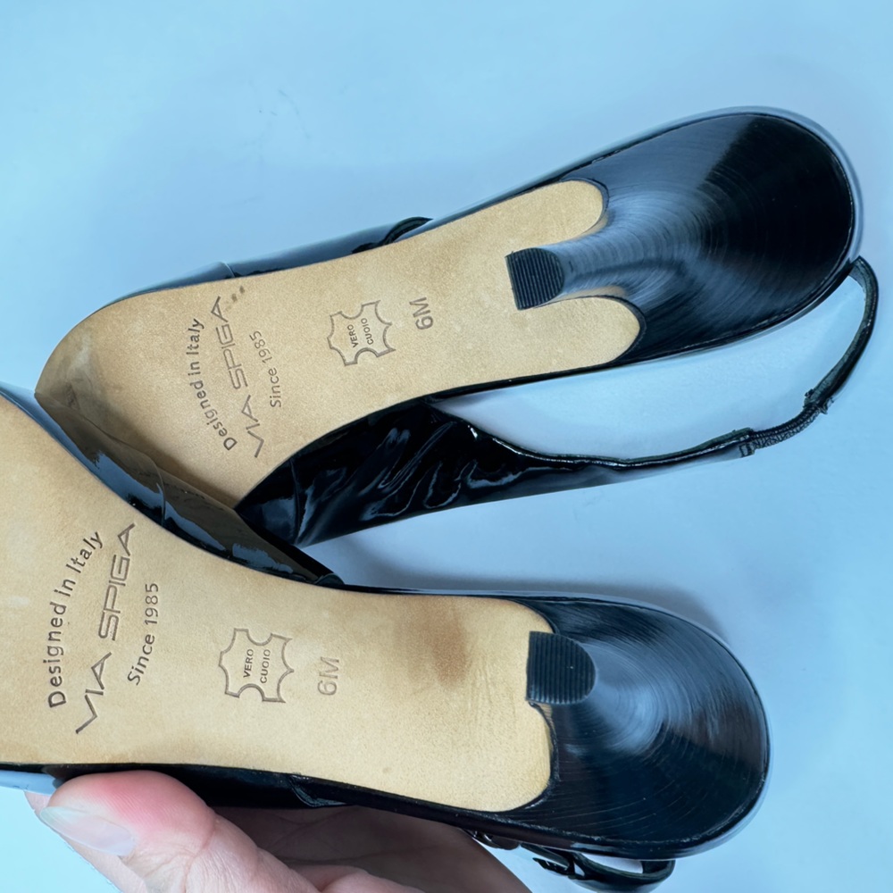 VIA SPIGA Italy Women's Peep Toe  Size 6M Slingback High Heel Black - Picture 13 of 14